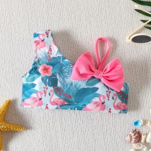 Baby Girls Swimsuit Bikini, Flamingos & Palm Leaves. 2 Sizes available 1-2 & 3-4 - Picture 3 of 5